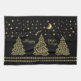 ハッピーペイリデイズ、金ゴールド光沢のあるポークリスマスツリー キッチンタオル