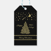 ハッピーペイリデイズ、金ゴールド光沢のあるポークリスマスツリー ギフトタグ (正面)