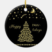 ハッピーペイリデイズ、金ゴールド光沢のあるポークリスマスツリー セラミックオーナメント (裏面)