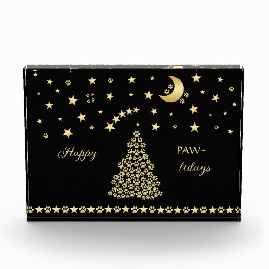 ハッピーペイリデイズ、金ゴールド光沢のあるポークリスマスツリー フォトブロック (正面)