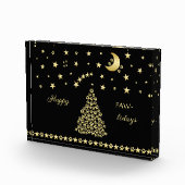 ハッピーペイリデイズ、金ゴールド光沢のあるポークリスマスツリー フォトブロック (右)