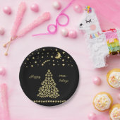 ハッピーペイリデイズ、金ゴールド光沢のあるポークリスマスツリー ペーパープレート (パーティー)