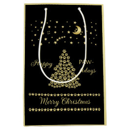 ハッピーペイリデイズ、金ゴールド光沢のあるポークリスマスツリー ミディアムペーパーバッグ