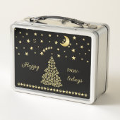 ハッピーペイリデイズ、金ゴールド光沢のあるポークリスマスツリー メタルランチボックス (裏面)