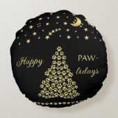 ハッピーペイリデイズ、金ゴールド光沢のあるポークリスマスツリー ラウンドクッション (裏面)