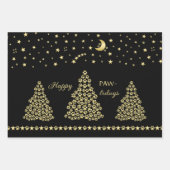 ハッピーペイリデイズ、金ゴールド光沢のあるポークリスマスツリー ラッピングペーパーシート (正面3)