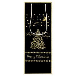 ハッピーペイリデイズ、金ゴールド光沢のあるポークリスマスツリー ワインギフトバッグ