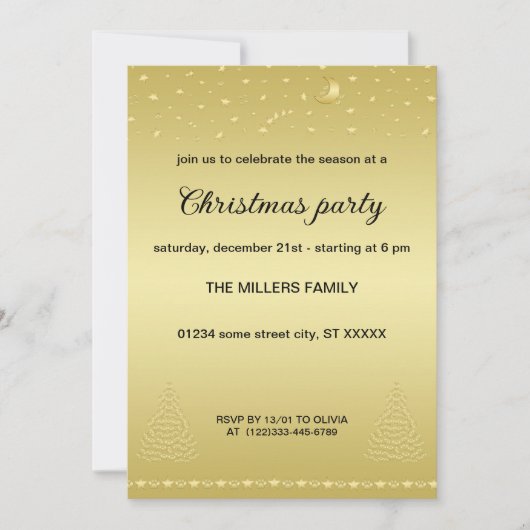 ハッピーペイリデイズ、金ゴールド光沢のあるポークリスマスツリー 招待状 (正面)