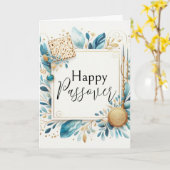 ハッピーペサハ アゲートブルーゴールドマッツァー カード (黄色い花)
