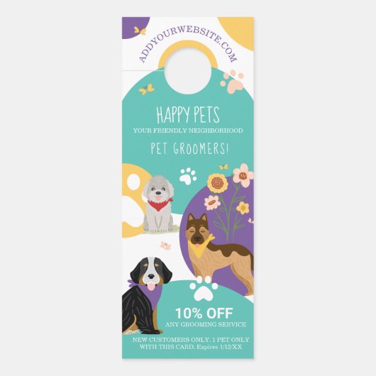 ハッピーペットファミリーペットケアグルーミングブルー ドアノブサイン (正面)