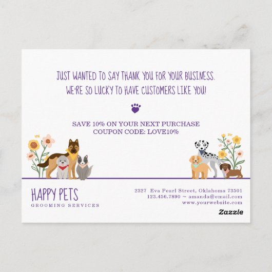 ハッピーペットファミリーペットケア、グルーミングありがとう ポストカード (裏面)