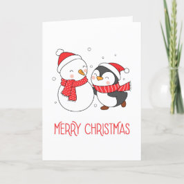 ハッピーペンギンと雪だるまメリークリスマス シーズンカード