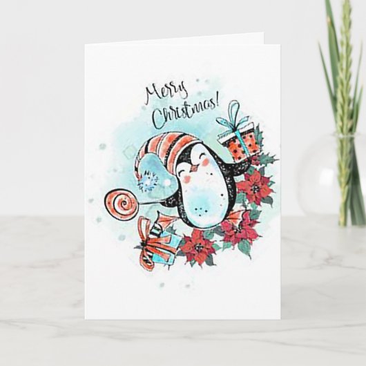 ハッピーペンギンのクリスマスグリーティングカード カード (正面)