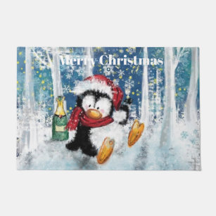ハッピーペンギンのクリスマス ドアマット