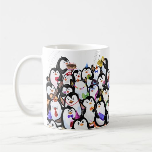 ハッピーペンギンズパーティーマンガスケッチカおもしろいウト  コーヒーマグカップ (左)