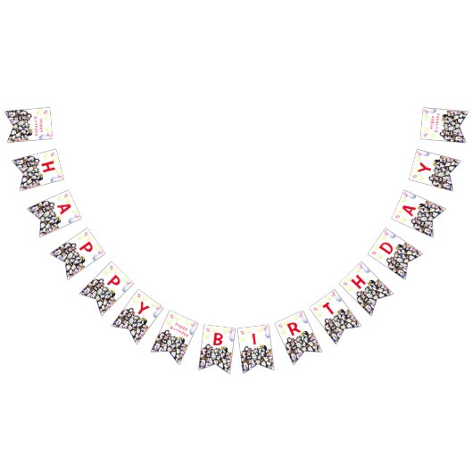 ハッピーペンギンパーティーおもしろいスケッチ-ハッピーバースデー バンティングフラッグ (全)