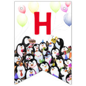 ハッピーペンギンパーティーおもしろいスケッチ-ハッピーバースデー バンティングフラッグ (第2の旗)