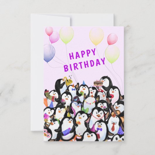 ハッピーペンギンパーティーおもしろい誕生日カード (正面)