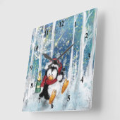 ハッピーペンギン付きクリスマスウォール時計 スクエア壁時計 (傾斜)