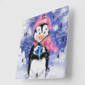 ハッピーペンギン – クリスマス –  スクエア壁時計 (傾斜)