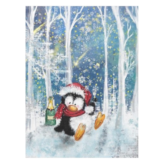 ハッピーペンギン – クリスマス テーブルクロス (正面)