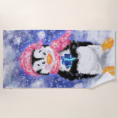 ハッピーペンギン – クリスマス –  ビーチタオル (正面)
