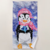 ハッピーペンギン – クリスマス –  ビーチタオル (正面)