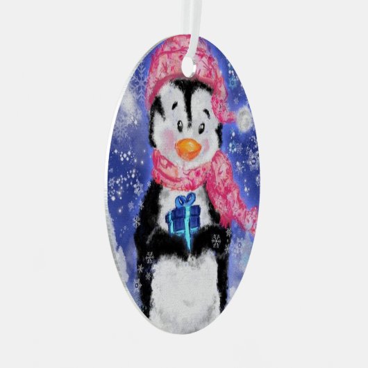 ハッピーペンギン – メリークリスマス – かわいい – メタルオーナメント (正面右)