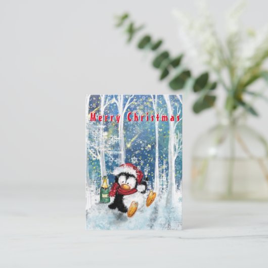 ハッピーペンギン – メリークリスマス – 応援-おもしろい ノートカード (スタンド正面)