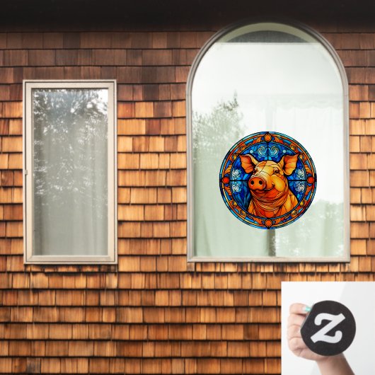 ハッピーホッグファームライフフェイクステンドグラス ウィンドウサイン (ホームウィンドウ)