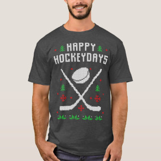 ハッピーホッケー日おもしろい醜いクリスマスセーター Tシャツ