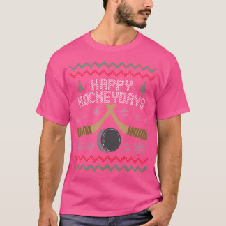 ハッピーホッケ日の醜いクリスマスホッケー Tシャツ