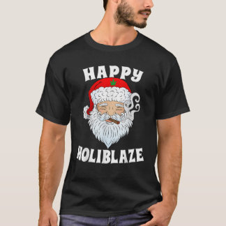ハッピーホライズサンタ喫煙ウィードおもしろいクリスマス Tシャツ