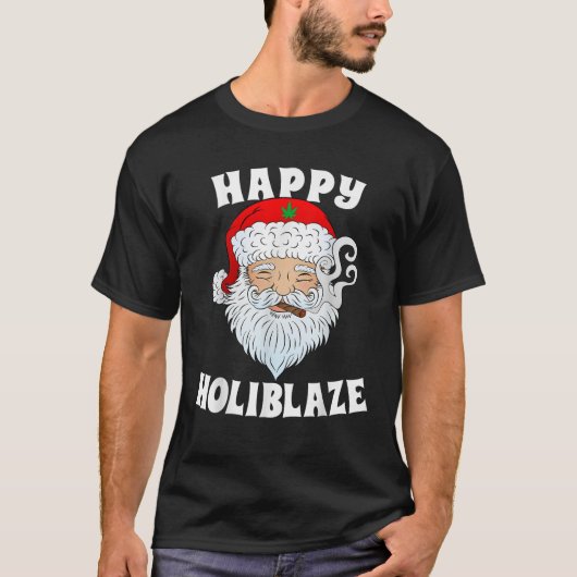 ハッピーホライズサンタ喫煙ウィードおもしろいクリスマス Tシャツ (正面)
