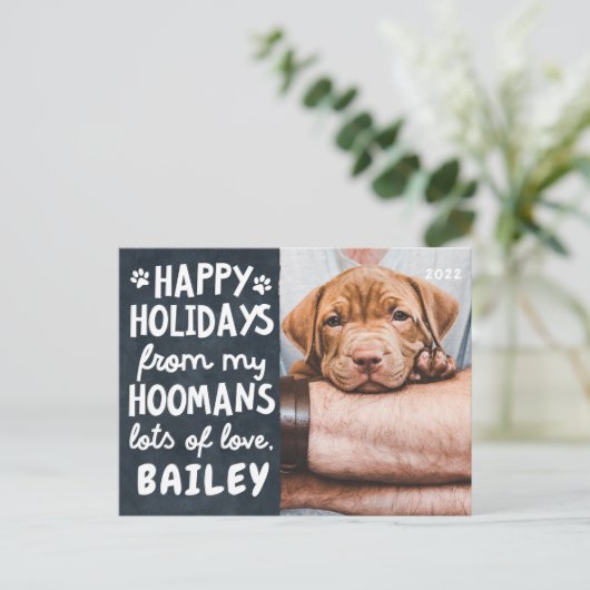 ハッピーホリおもしろいーズモダンペットカスタム写真 シーズンポストカード (スタンド正面)