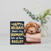 ハッピーホリおもしろいーズモダンペットカスタム写真 箔シーズンポストカード (立ち正面)