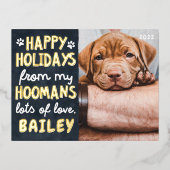 ハッピーホリおもしろいーズモダンペットカスタム写真 箔シーズンポストカード (正面)