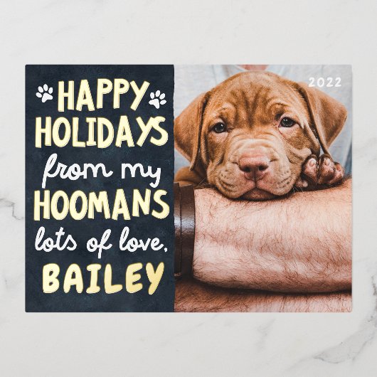 ハッピーホリおもしろいーズモダンペットカスタム写真 箔シーズンポストカード (正面)