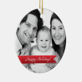 ハッピーホリエレガントデーズレッドリボンファミリーフォト セラミックオーナメント (右)