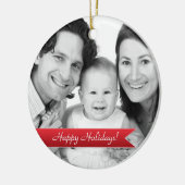 ハッピーホリエレガントデーズレッドリボンファミリーフォト セラミックオーナメント (左)