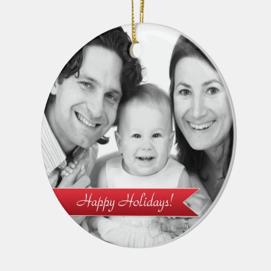 ハッピーホリエレガントデーズレッドリボンファミリーフォト セラミックオーナメント (左)