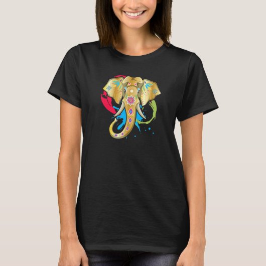 ハッピーホリカラーズインディアヒンズー春ゾウ Tシャツ (正面)