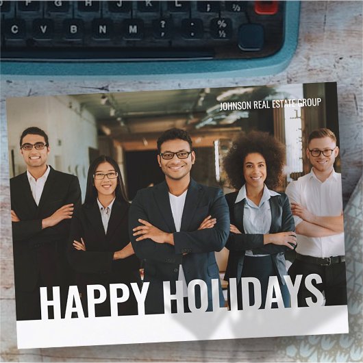 ハッピーホリシンプルーズモダンカスタム写真 シーズンポストカード