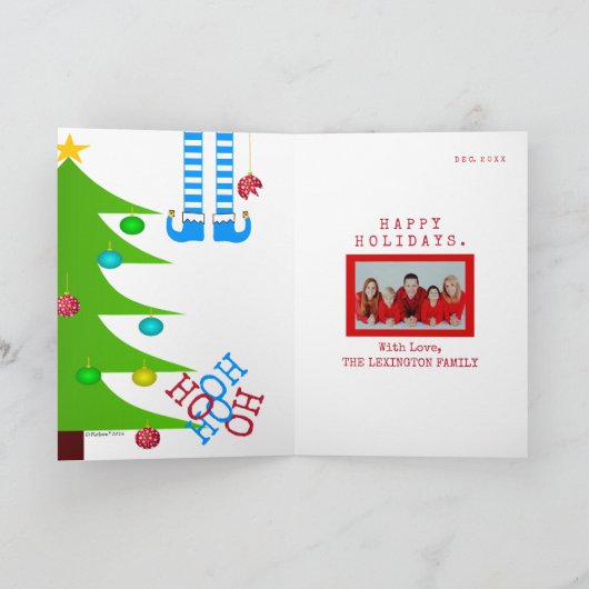 ハッピーホリデイズおもしろい小妖精や小人ホホホフォトクリスマス シーズンカード (内部)