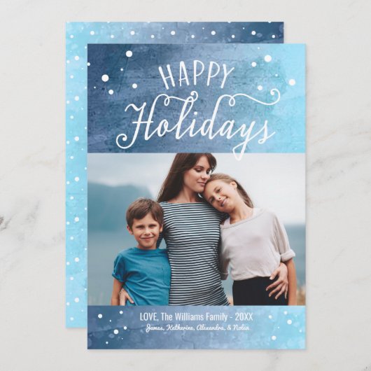 ハッピーホリデイズアイスブルースノーウィーウォーターカラー写真 シーズンカード (正面/裏面)
