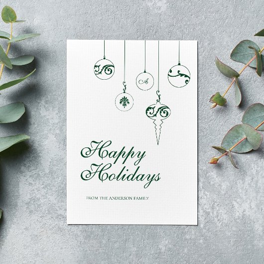 ハッピーホリデイズウィンターグリーンモノグラムバウブル シーズンカード