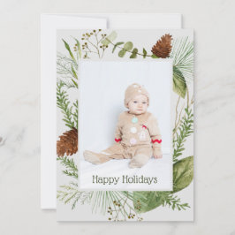 ハッピーホリデイズウィンターグリーンリー垂直写真 シーズンカード