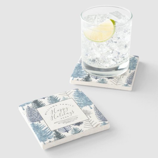 ハッピーホリデイズウィンターパインズカスタムストーンコースター ストーンコースター (横)
