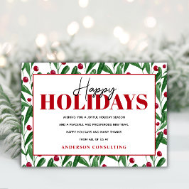 ハッピーホリデイズウォーターカラーウィンターベリービジネス シーズンカード