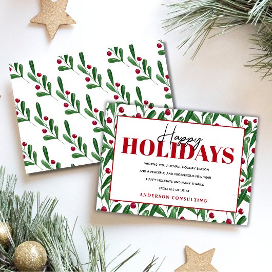 ハッピーホリデイズウォーターカラーウィンターベリービジネス シーズンカード